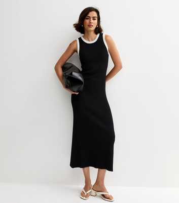 Black Contrast Tipping Midi Dress