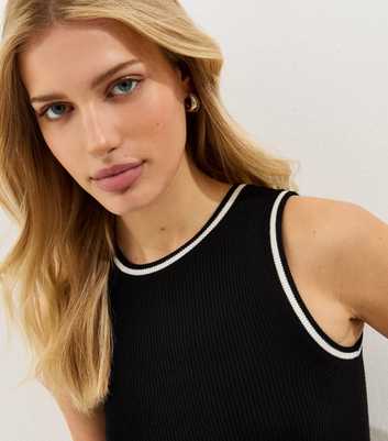 Black Ribbed Contrast Tipping Vest