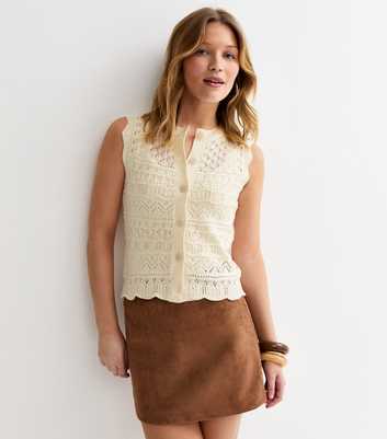 Cream Cotton Rich Crochet Look Knit Waistcoat