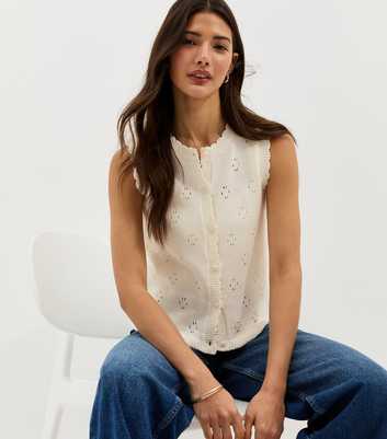 Cream Cotton Rich Stitch Detail Scallop Trim Waistcoat