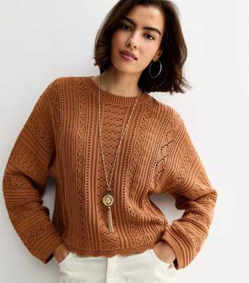 Tan Cotton Rich Stitch Knit Batwing Sleeve Jumper