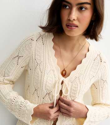 Cream Cotton Rich Crochet Tie Front Cardigan