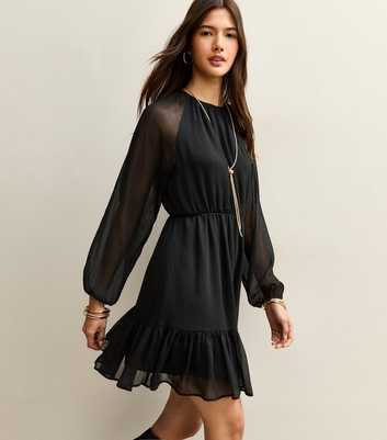 Black Chiffon Tiered Mini Dress