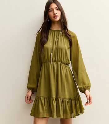 Light Khaki Chiffon Tiered Mini Dress
