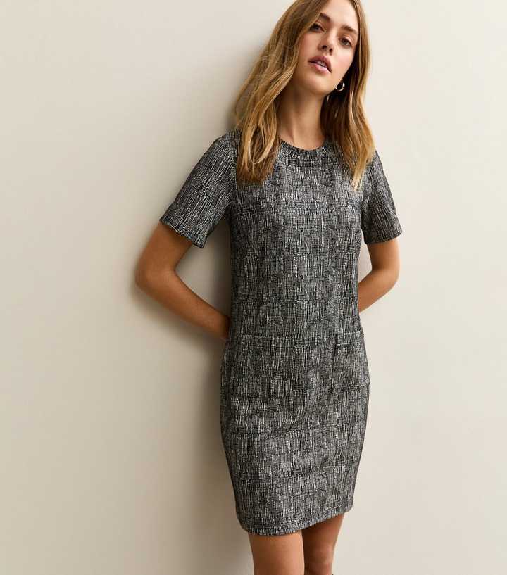 Grey Abstract Pattern T-Shirt Mini Dress