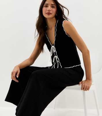 Black Cotton Rich Contrast Stitchy Knit Tie Waistcoat