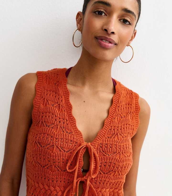 Bright Orange Cotton Rich Wave Stitchy Tie Waistcoat