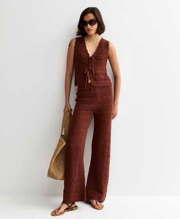 Brown Cotton Rich Wave Stitchy Trousers