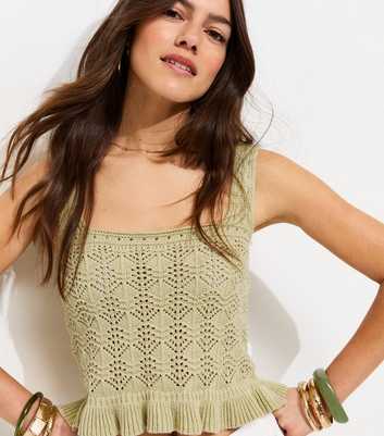 Petite Light Green Square Neck Crochet Vest