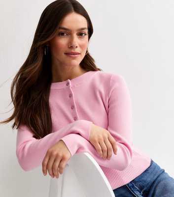 Petite Pink Lightweight Knit Crew Neck Cardigan
