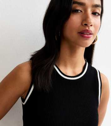 Petite Black Contrast Tipping Ribbed Vest