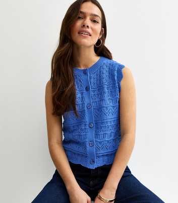 Petite Dark Blue Cotton Rich Stitchy Waistcoat