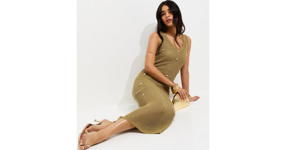 Green Stitchy Crochet Shell Applique Dress