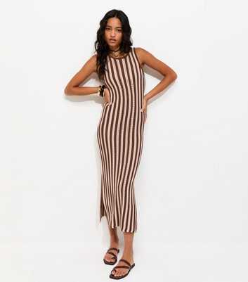 Pink Stitchy Striped Crochet Midi Dress