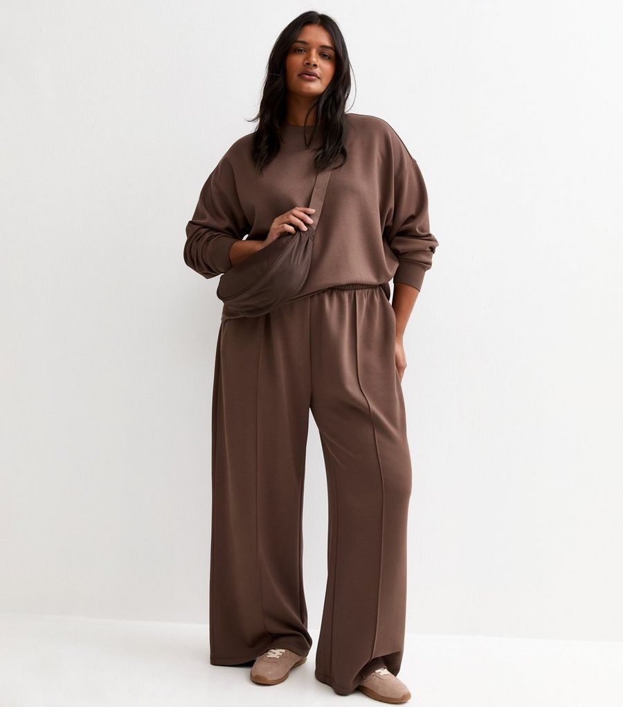 Curves Premium Dark Brown Wide Leg Joggers