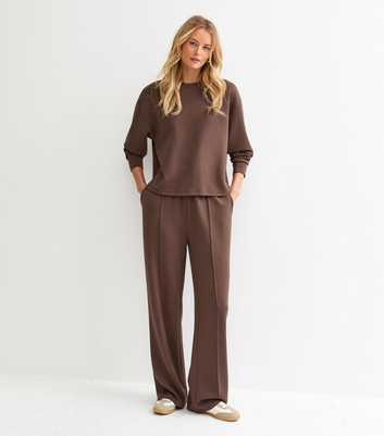 Tall Premium Brown Jersey Wide Leg Joggers