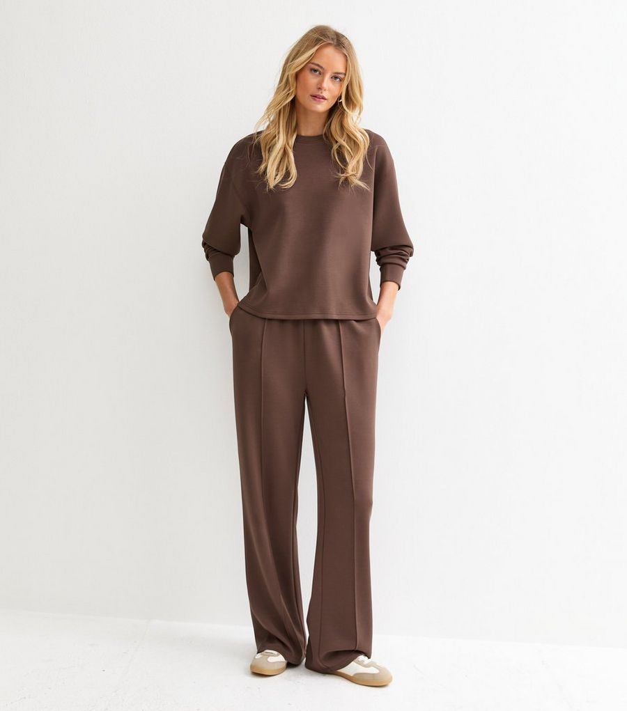 Tall Premium Brown Jersey Wide Leg Joggers