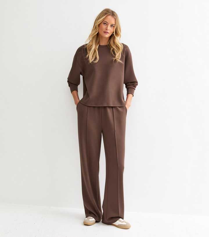 Tall Premium Brown Jersey Wide Leg Joggers