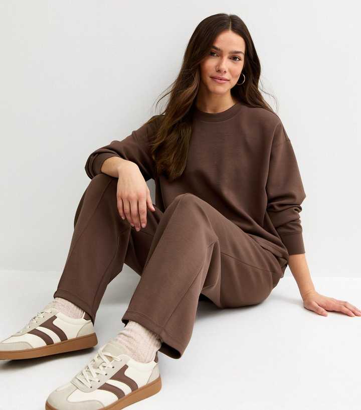 Petite Premium Dark Brown Wide Leg Joggers
