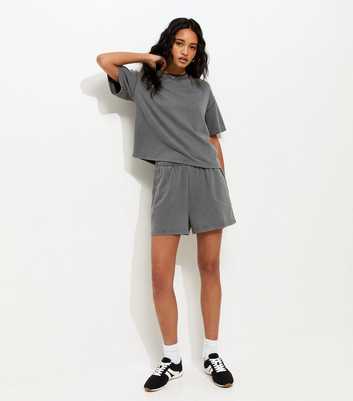 Dark Grey Acid Wash Jogger Shorts