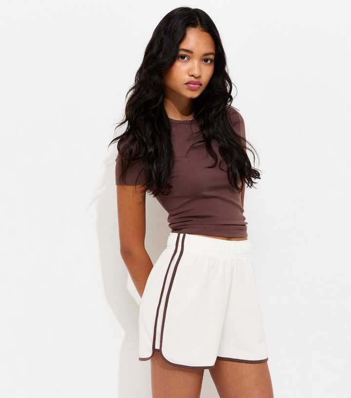 Cream Side Stripe Jersey Running Shorts
