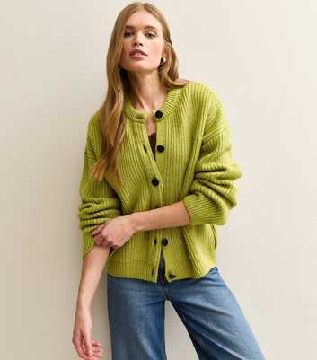 Bright Green Rib Knit Cardigan