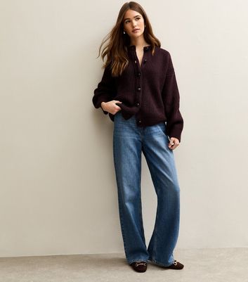 Dark Purple Rib Knit Cardigan | New Look