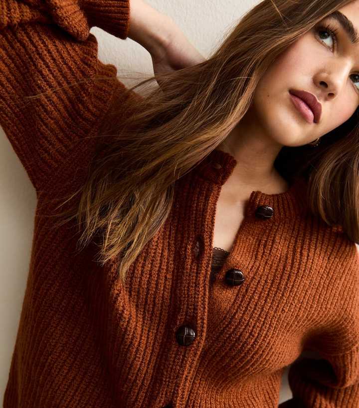 Burnt Orange Rib Knit Cardigan