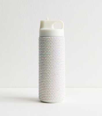 Silver Gem Embellished Flip Straw Bottle