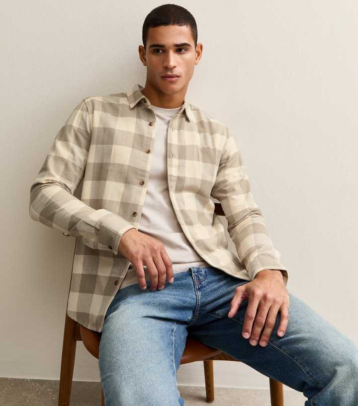 Only & Sons Cream Regular Long Sleeve Checked Shirt