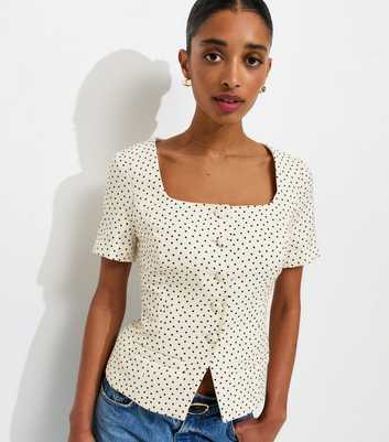 White Spot Print Square Neck Short Sleeve Blazer