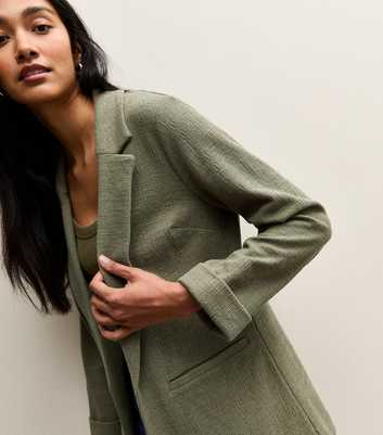 Dark Khaki Stretchy Textured Jersey Blazer