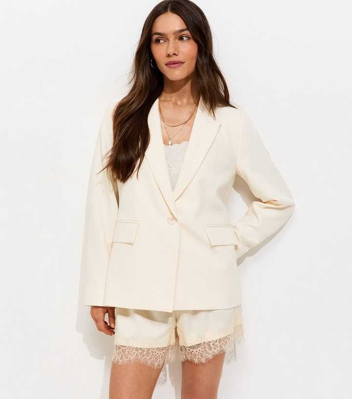 Petite White Single Button Tailored Blazer