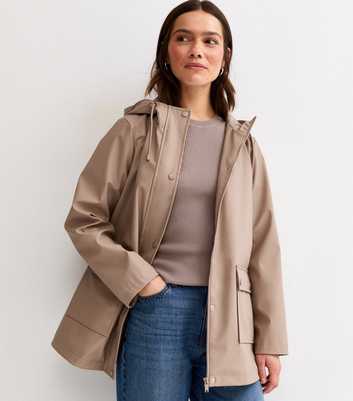 Petite Mink Water Resistant Drawstring Hood Rain Anorak