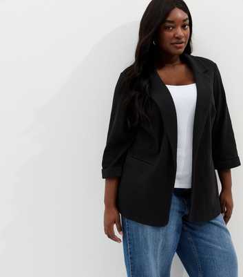 Curves Black Textured Jersey Blazer