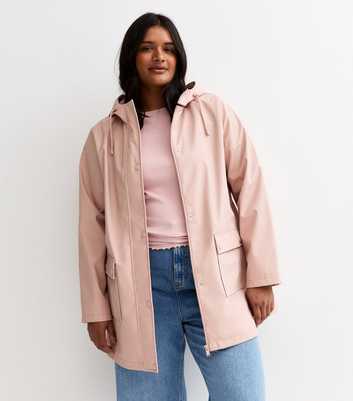 Curves Pale Pink Water Resistant Drawstring Hood Rain Anorak