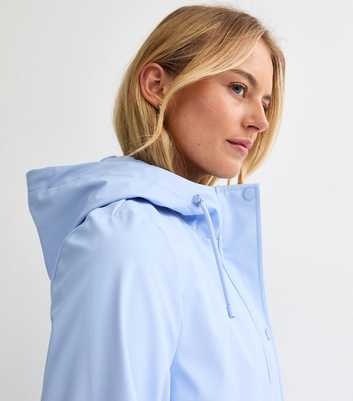 Tall Light Blue Water Resistant Drawstring Hood Rain Anorak
