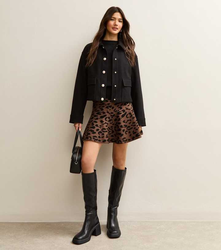 Brown Animal Print Mini Skater Skirt
