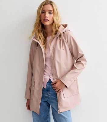 Pale Pink Water Resistant Drawstring Hood Rain Anorak