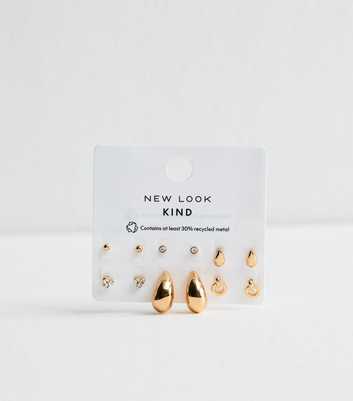 Pack of 6 Gold Tone Mix Stud and Teardrop Earrings