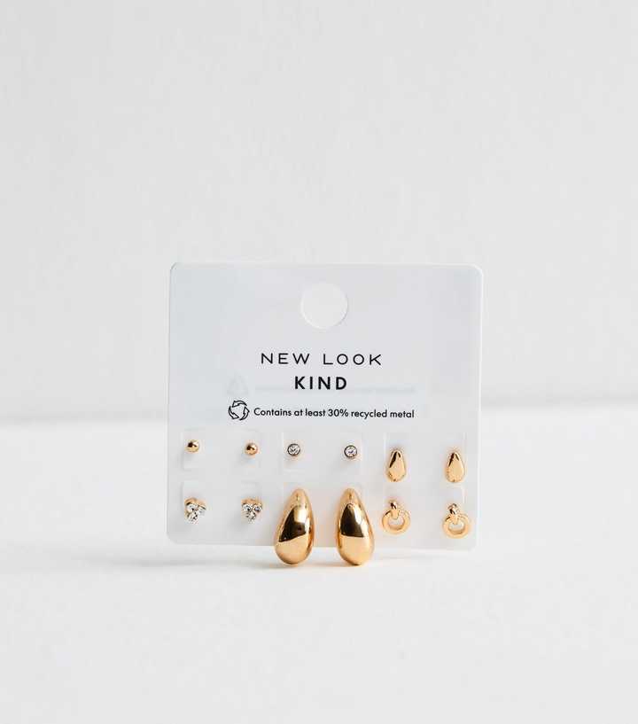 Pack of 6 Gold Tone Mix Stud and Teardrop Earrings