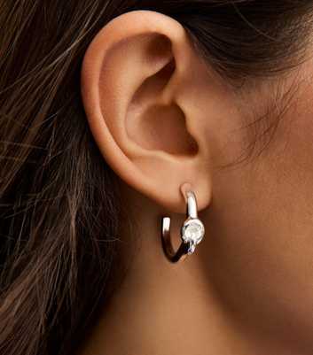 Silver Tone Knot Small Hoop Earrings