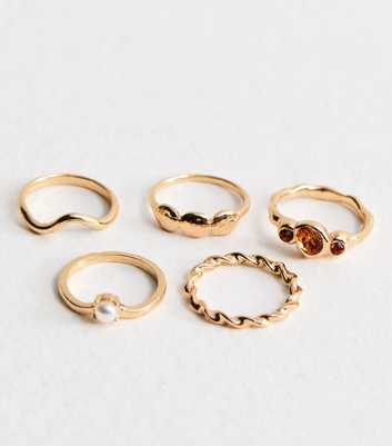 Pack of 5 Gold Tone Twist Enamel Rings