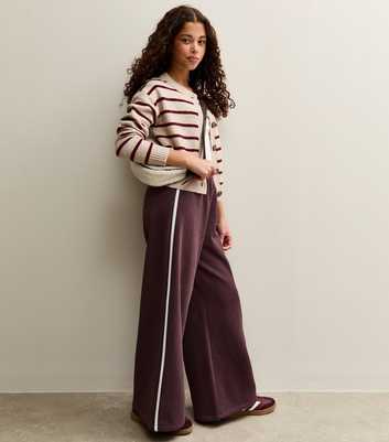 Girls Dark Brown Side Stripe Wide Leg Trousers