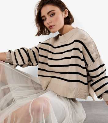 Apricot Stone Striped Slit Hem Jumper