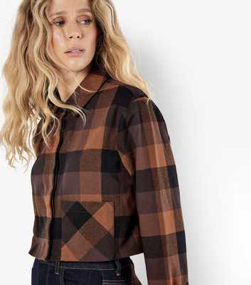 Apricot Brown Check Cropped Shirt