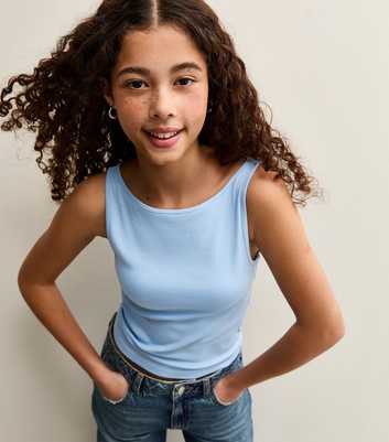 Girls Blue Stretch Cotton Tank Top