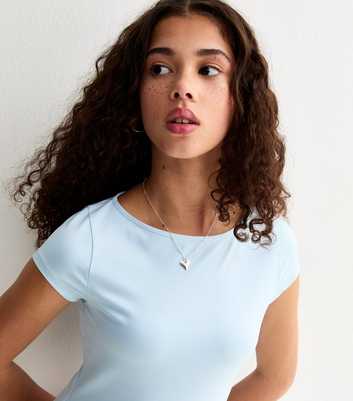 Girls Light Blue Slash Neck Slinky T-Shirt