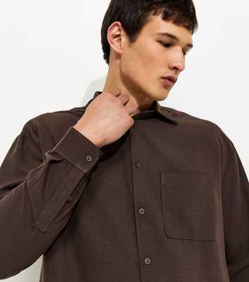 Dark Brown Oversized Linen Look Shirt