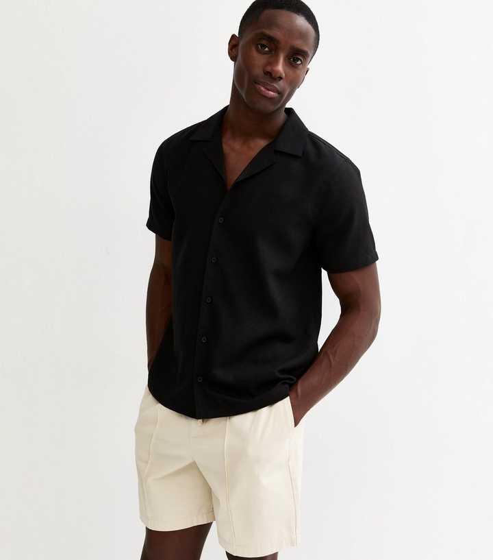 Black Regular Short Sleeve Linen Look Shirt